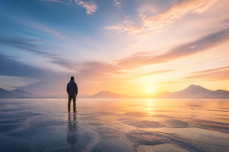 Serenite au levercoucher du soleil sur la glace