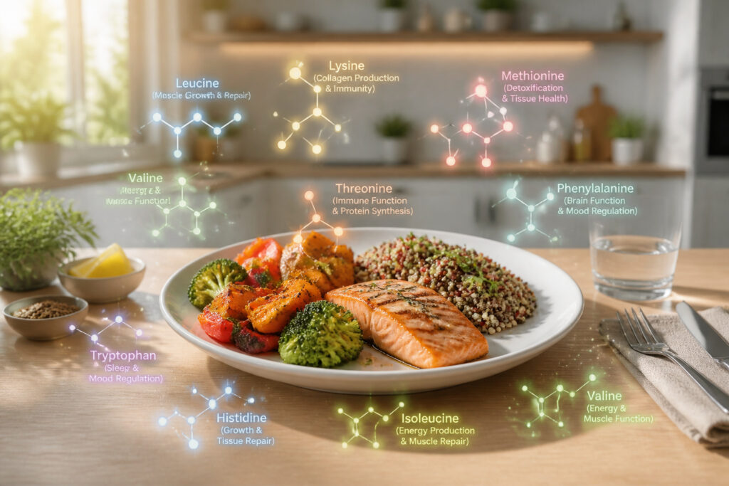 Assiette saine et molecules de nutriments