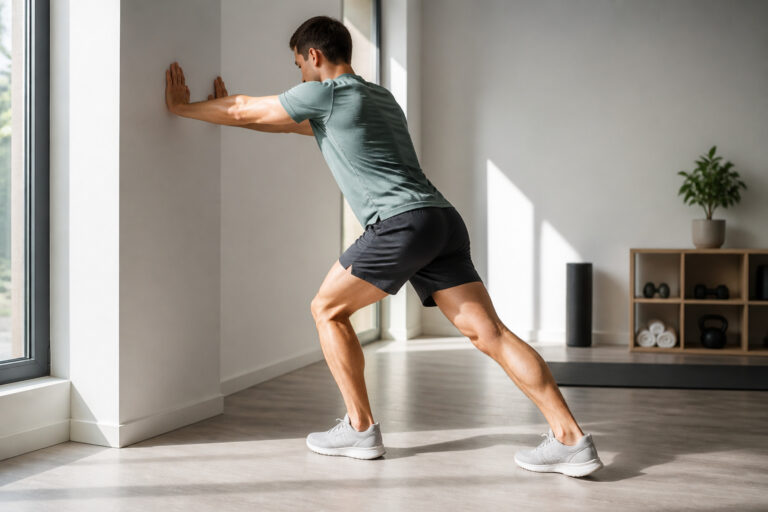 Etirement des mollets dans une salle de sport moderne