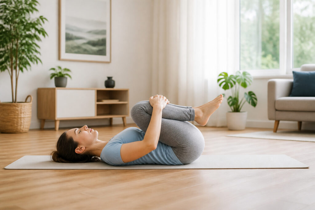 Detente du bas du dos sur tapis de yoga