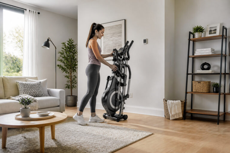 Velo elliptique pliable dans un salon moderne