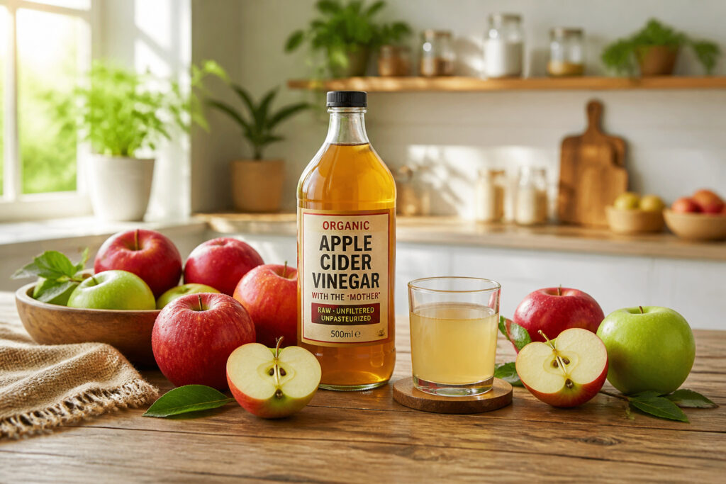 Vinaigre de cidre de pomme et pommes fraiches
